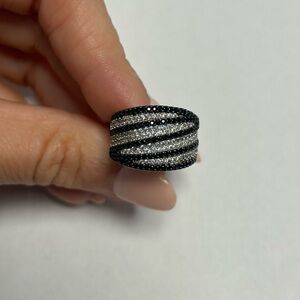Suzy Levian Sterling Silver Black White CZ Pave Wide Half Band NWT